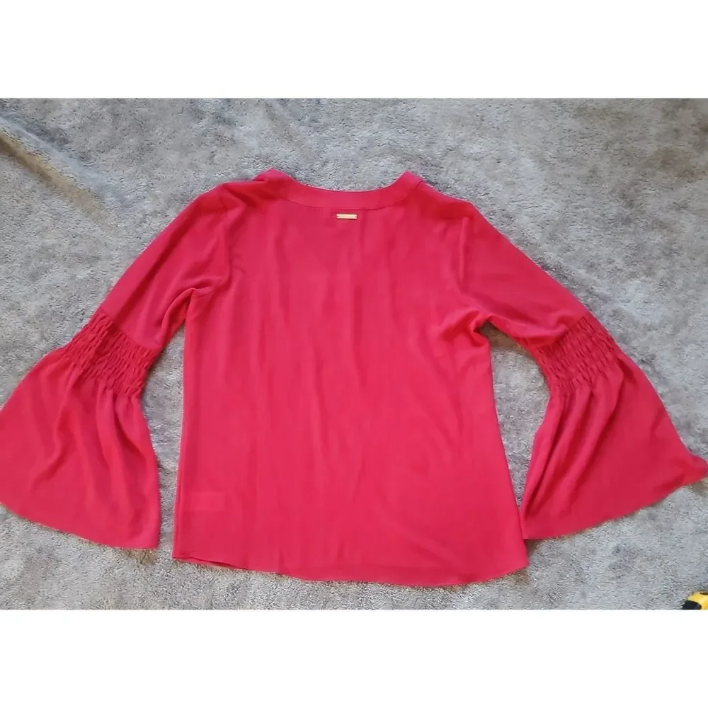 Michael Kors M Bell Sleeve Pullover Light Weight Top Blouse Raspberry 3288